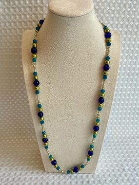 Handmade Artisan Multi-Color‎ Beaded Long Necklace with Toggle Clasp
